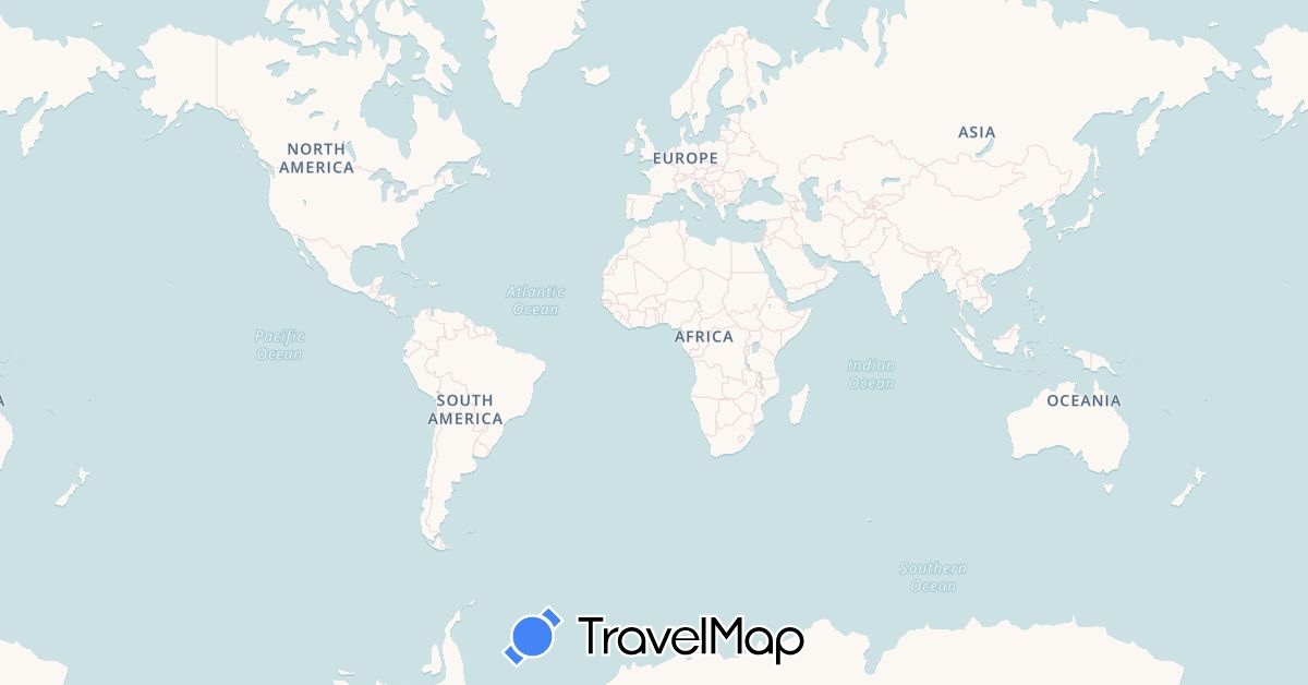 TravelMap itinerary: driving, bus, plane, train, boat in Australia, Switzerland, Germany, France, United Kingdom, Ireland, India, Italy, Singapore (Asia, Europe, Oceania)