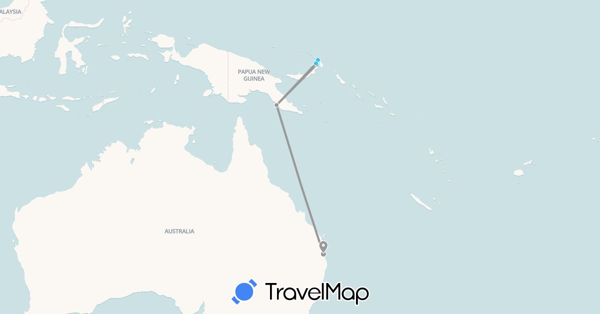 TravelMap itinerary: driving, plane, boat in Australia, Papua New Guinea (Oceania)
